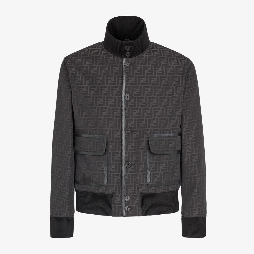 Fendi Men's Blouson FF Jacquard Fabric Winter Logo Printed Single Breasted Zip Jacket #97458