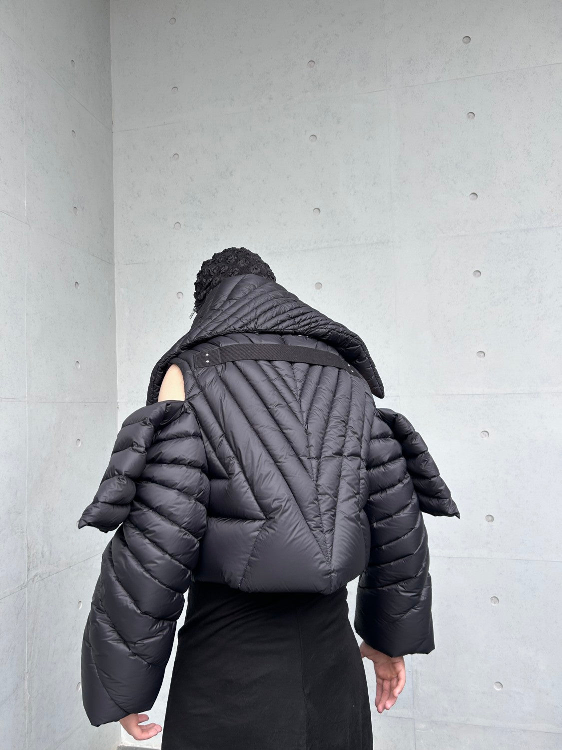 Moncler x Rick Owens Men Women Winter Solid Color Detachable Neck Collar Short Long Sleeve Puffer Down Jacket Black Fit Coat #8825