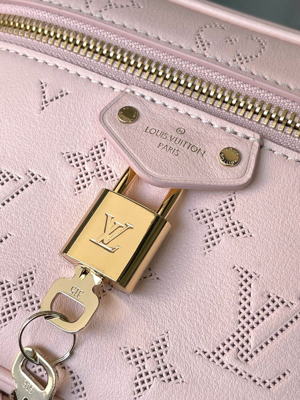 Louis Vuitton Vanity Pouch Flower Ring Women's Gray Monogrammed Pendant Zipper Closure Calfskin Gloves Cosmetic Bag Bags #76843