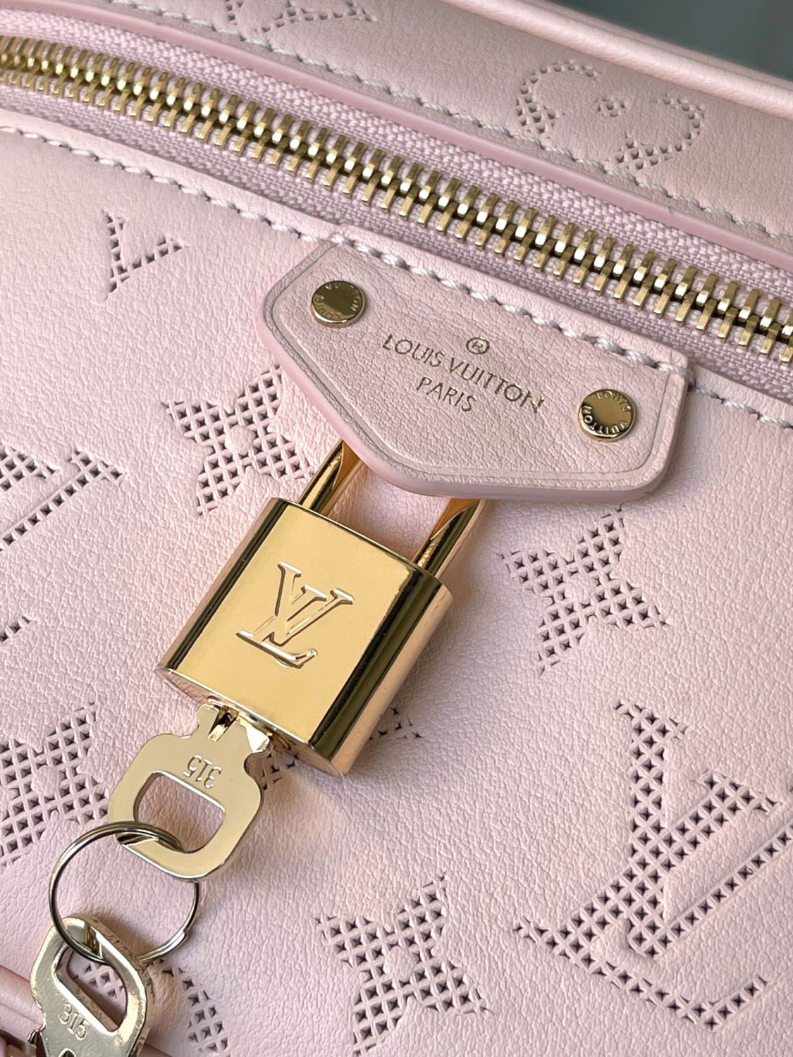 Louis Vuitton Vanity Pouch Flower Ring Women's Gray Monogrammed Pendant Zipper Closure Calfskin Gloves Cosmetic Bag Bags #76843