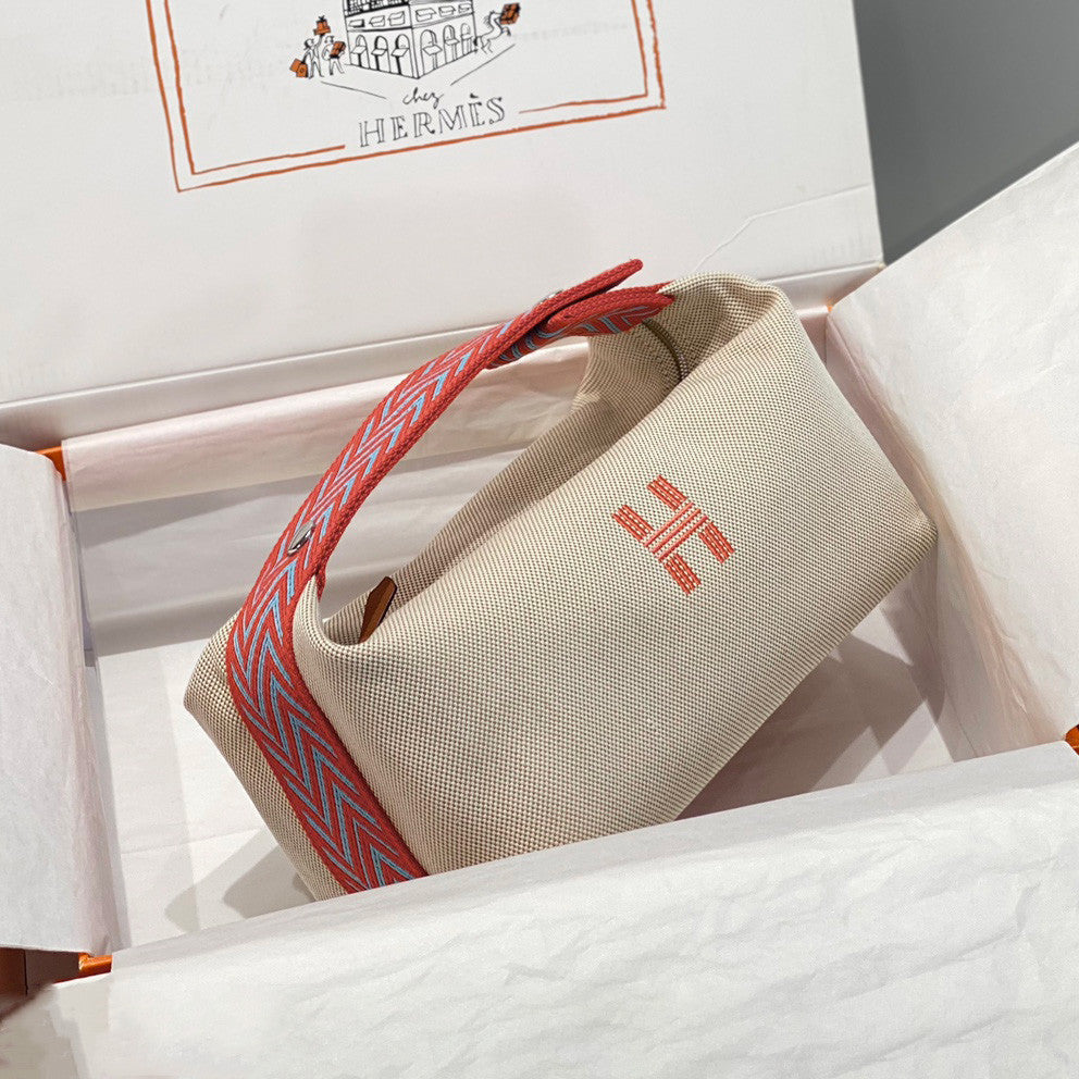 Hermes Classic Casual Color Block Canvas Tote Bag Makeup Bag Toiletry Bag Bags #78245