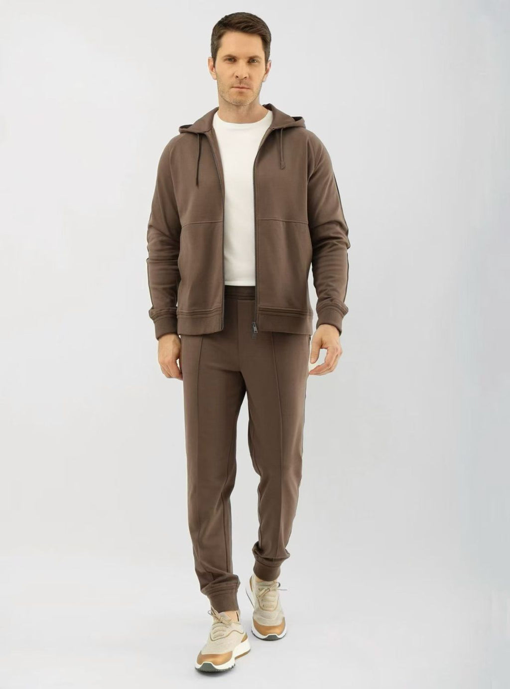 Zegna Solid Color Cotton Casual Hooded Zipper Sweatshirt and Pants #377852