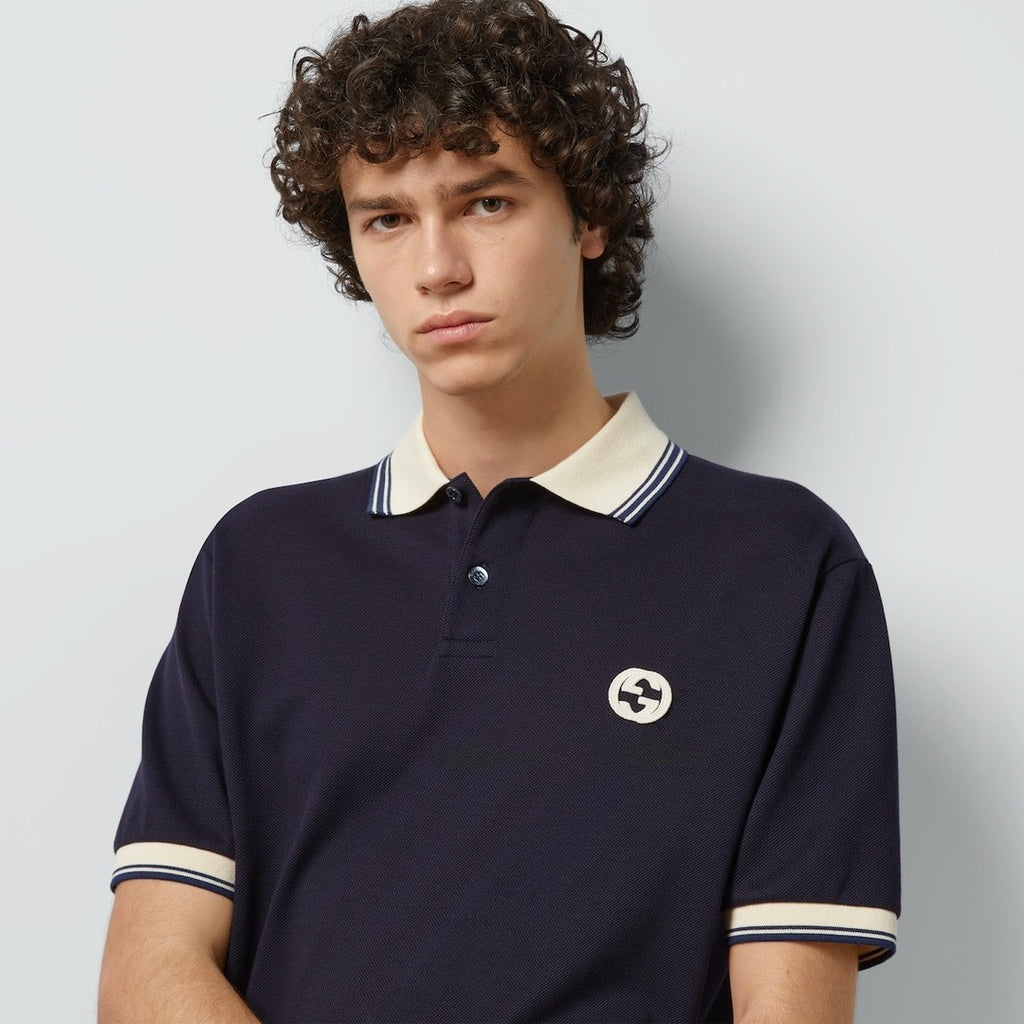 Gucci Men's Summer Colorblocked Stripe Trim Cotton Polo Neck Short Sleeve T-Shirt #98684