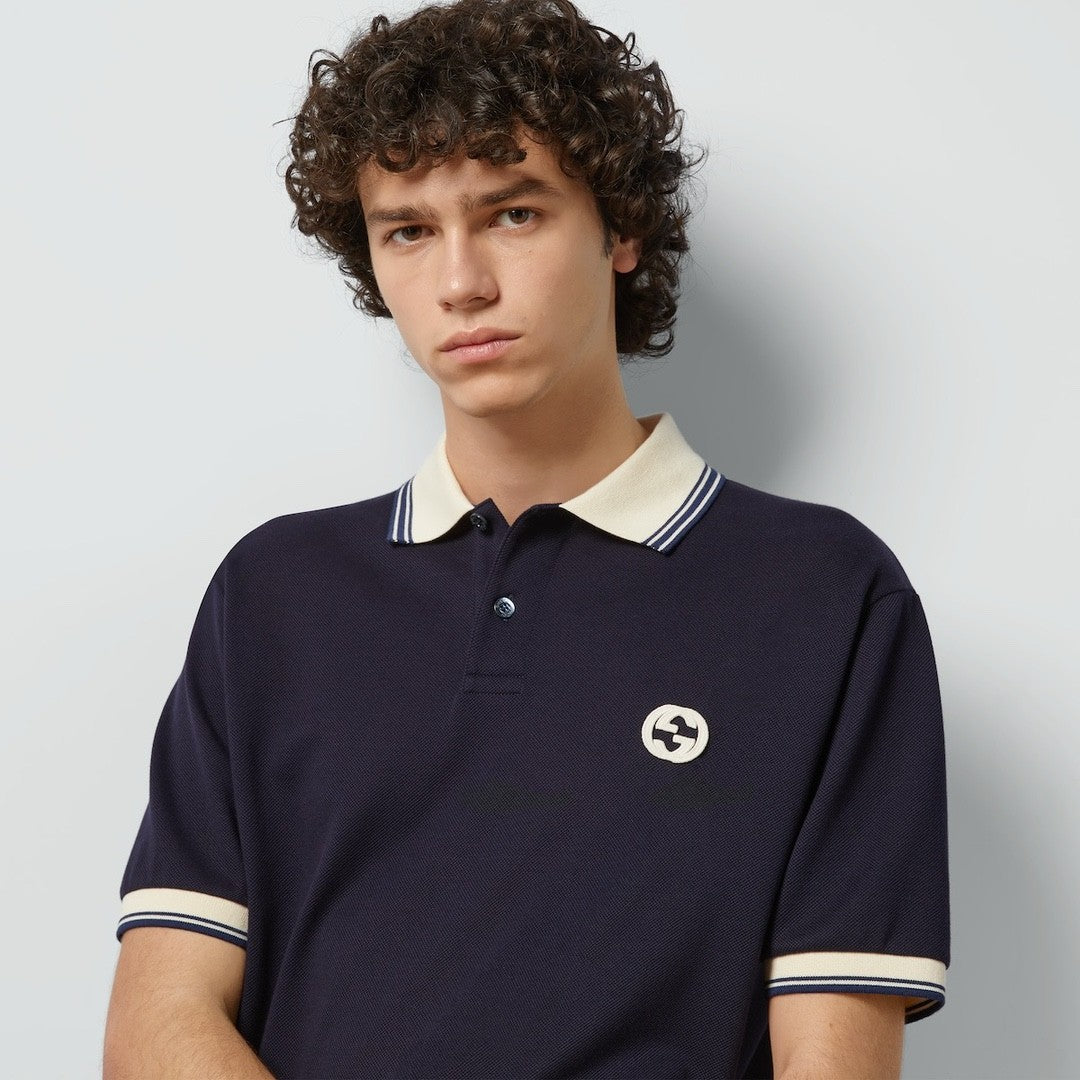 Gucci Men's Summer Colorblocked Stripe Trim Cotton Polo Neck Short Sleeve T-Shirt #98684
