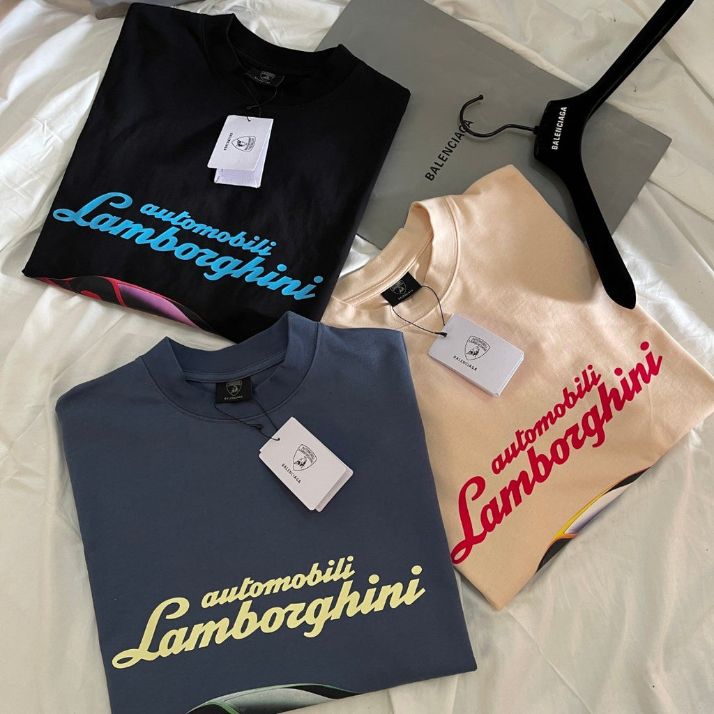 Balenciaga x Lamborghini Men's And Women's Summer Car Printing Round Neck Cotton Short Sleeve T-Shirt #71838