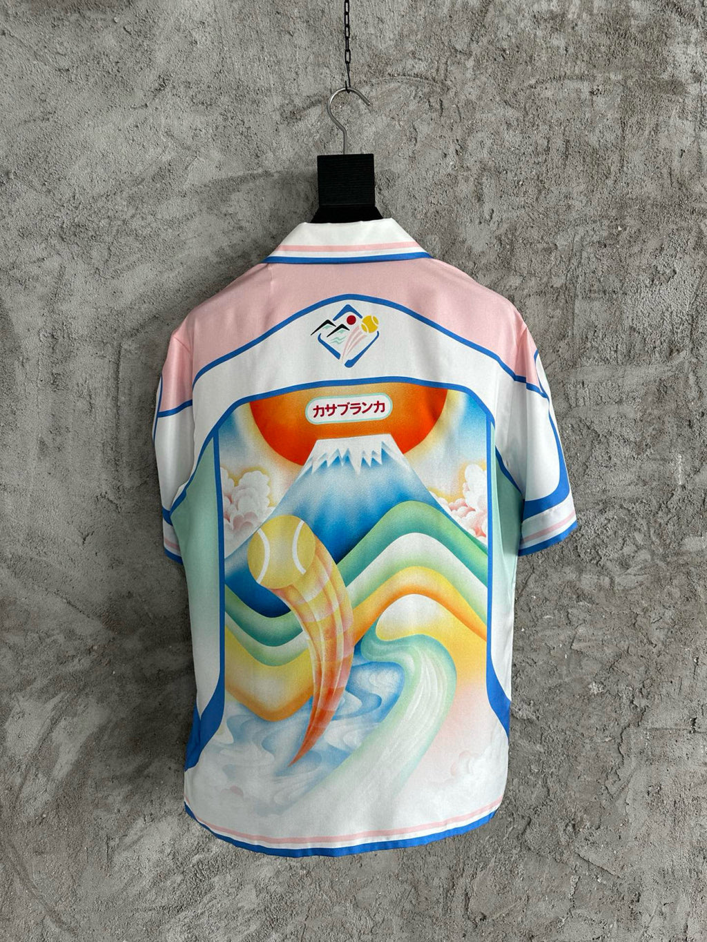 Casablanca Men's Summer Fashion Casual Volcano Print Single-Breasted Silk Short Sleeve Shirt with Waist Elastic Silk Shorts Suit Set #78743