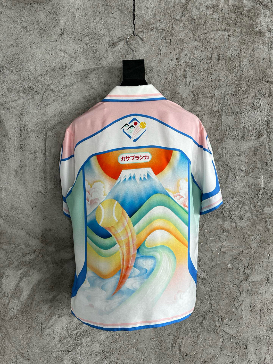Casablanca Men's Summer Fashion Casual Volcano Print Single-Breasted Silk Short Sleeve Shirt with Waist Elastic Silk Shorts Suit Set #78743