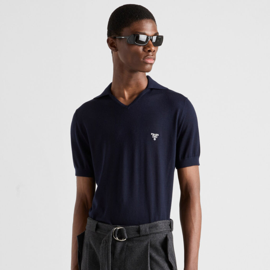 Prada Men's Summer Solid Color Logo Embroidery Knitted Cashmere Short Sleeve Polo Shirt T-Shirt #74954