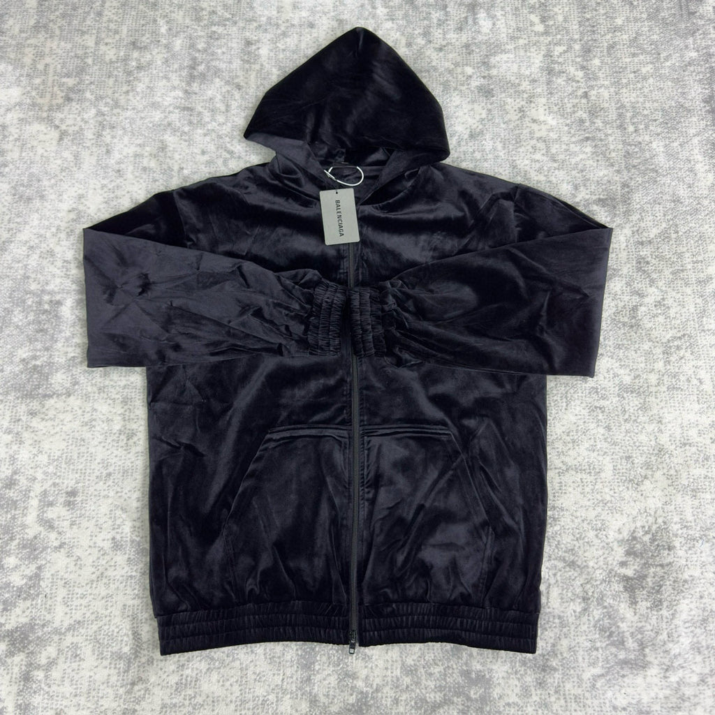 Balenciaga Men's And Women's Spring And Fall Solid Color Velvet Rhinestone Print Zipper Hooded Loose Long Sleeved Sweater Sweatshirt Jacket #75464
