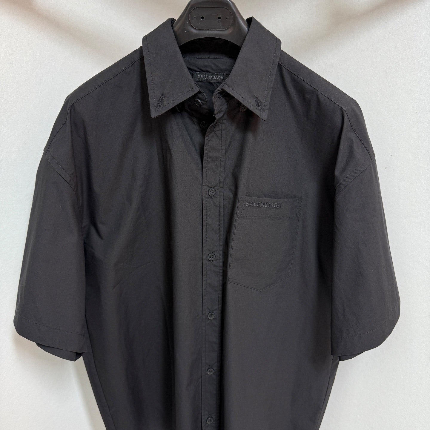 Balenciaga Men's Summer Solid Tape Letter Print Single Breasted Short Sleeve Shirt #76698