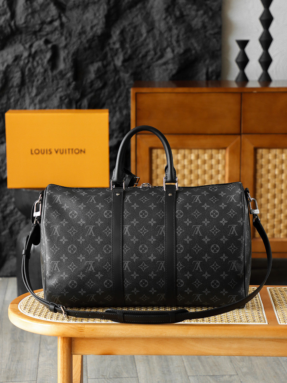 LOUIS VUITTON Keepall Bandoulière 45 Monogram Eclipse Travel M40569 #335964