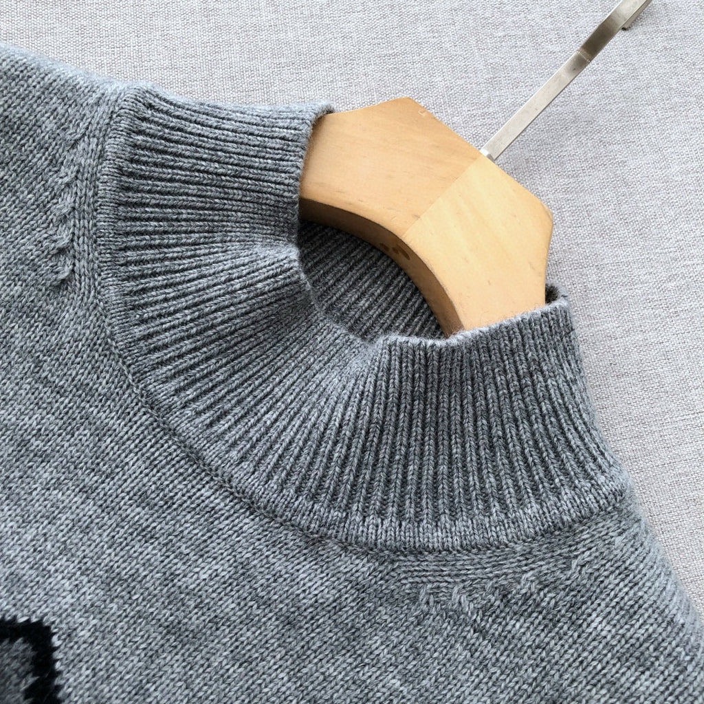 Fendi Men's Spring And Autumn Grey Loose High Neck Knit Pullover Jumper Sweater #97844
