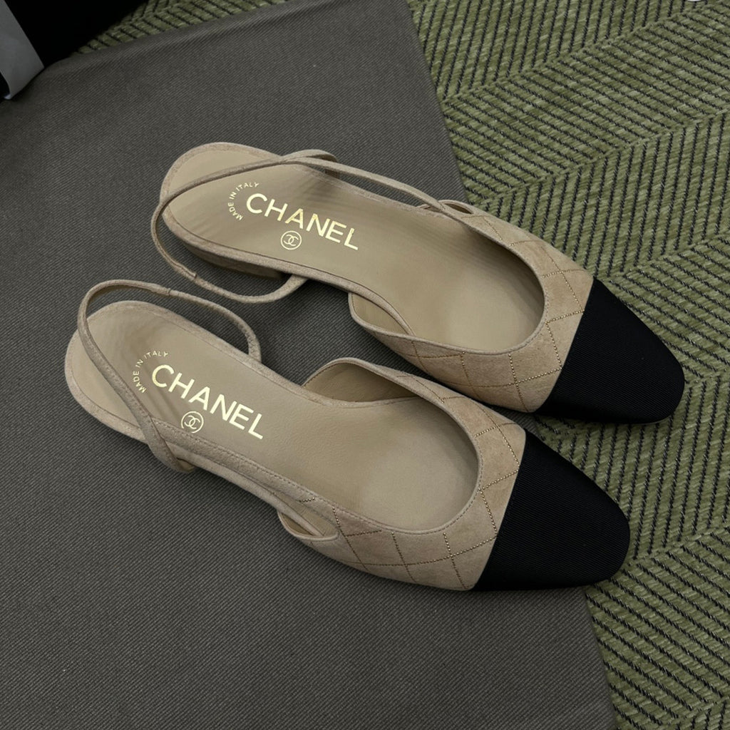 Chanel Women's Checkered Rhinestone Suede Cowhide Solid Color Chunky Heel High Heel Sandals Slingbacks Flat Shoes Spring. Summer. And Fall Casual Shoes Ngvp #2143