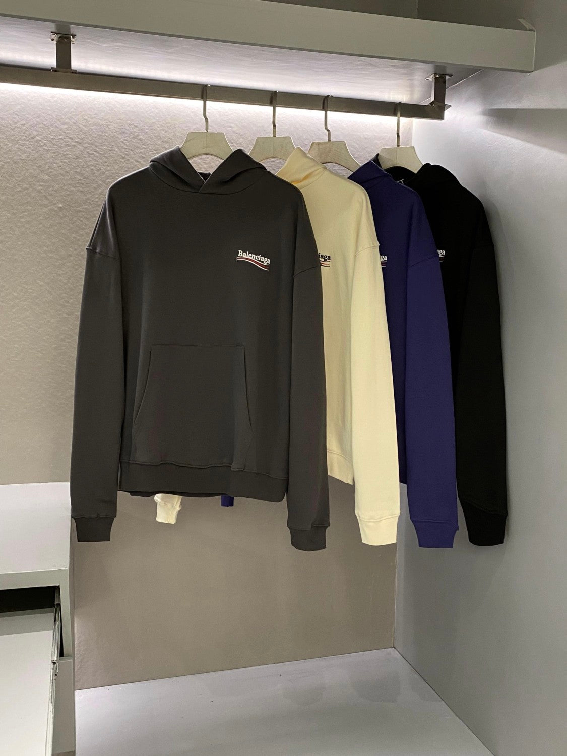 Balenciaga Men's And Women's Spring And Fall Embroidered Letters Logo Solid Color Cotton Hooded Sweatshirt #73374