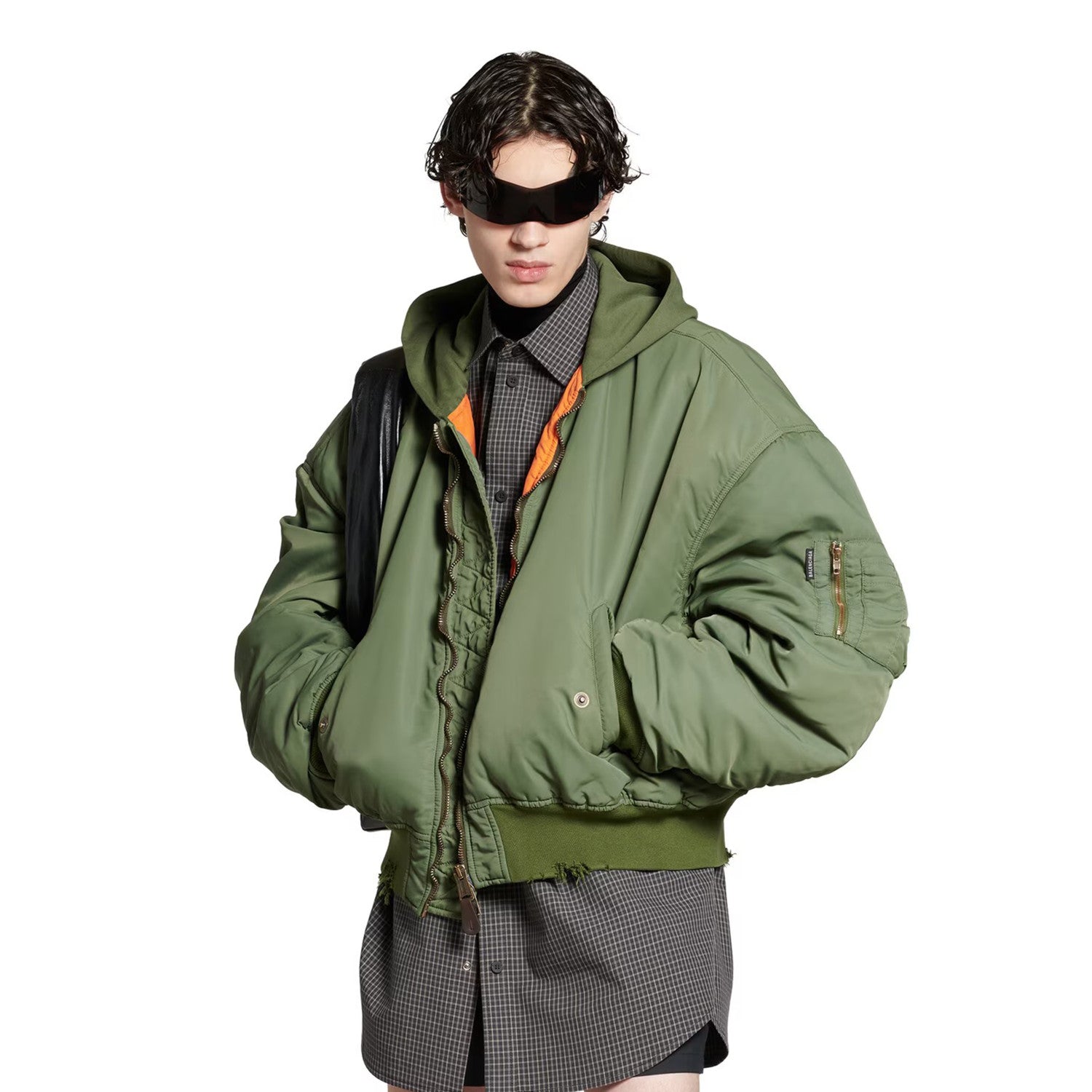 Balenciaga Men's Fall/Winter Dark Green Hooded Loose Zipper Long Sleeve Bomber Jacket Ngvp #9465