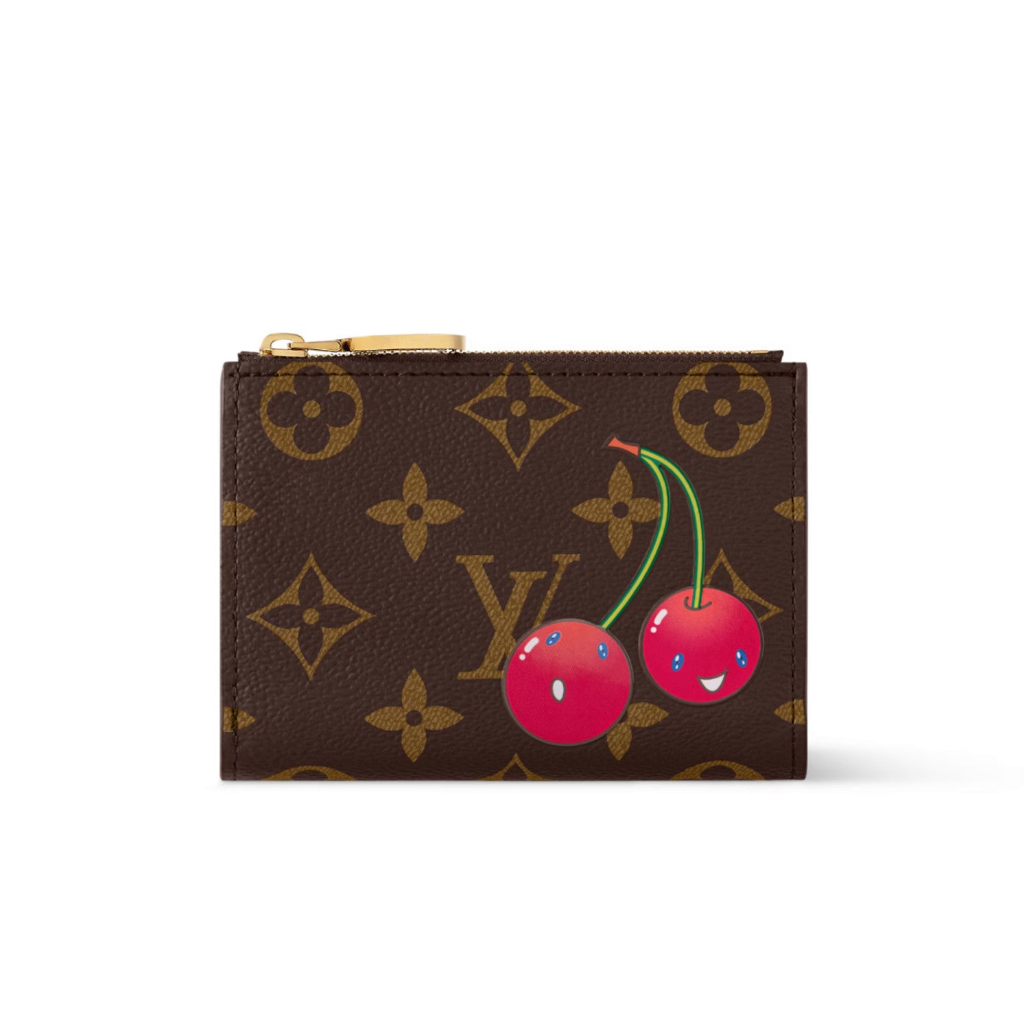 Louis Vuitton LV x TM LISA Women's Brown Letter Print Cherry Pattern Leather Wallet Bag Bags #77596