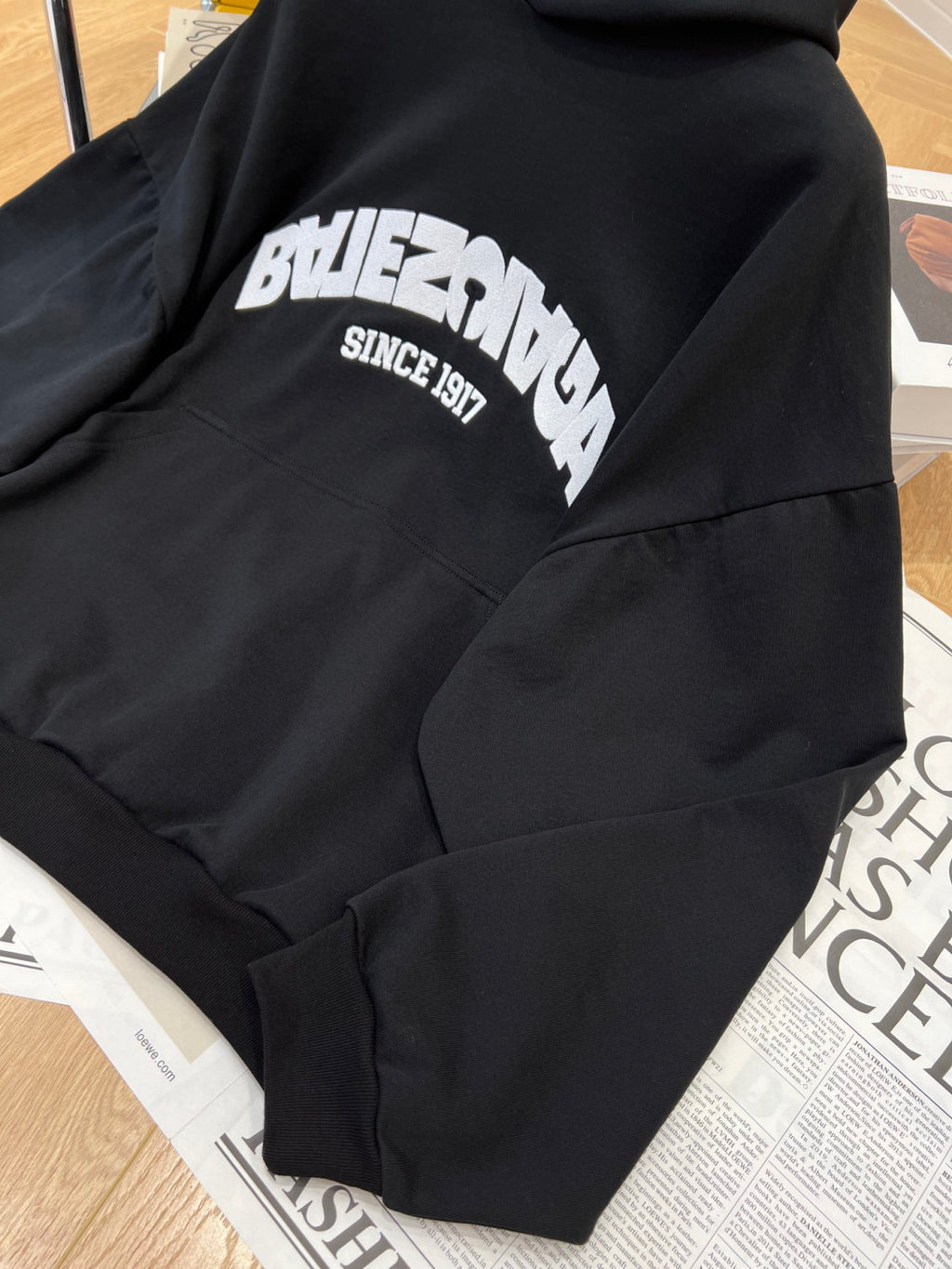 Balenciaga Back Flip Round Hoodie Oversize In Black Mirror Letter Hooded Sweatshirt Pullover #96248