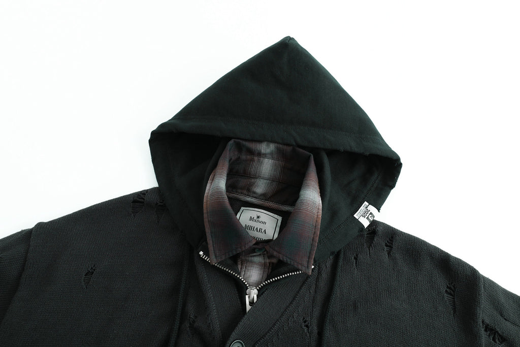 Maison Mihara Yasuhiro Spring/summer Fashion Casual Solid Color Hooded Zipper Embroidered Oversized Relaxed Patchwork Long Sleeve Knit Sweater Jacket #79498