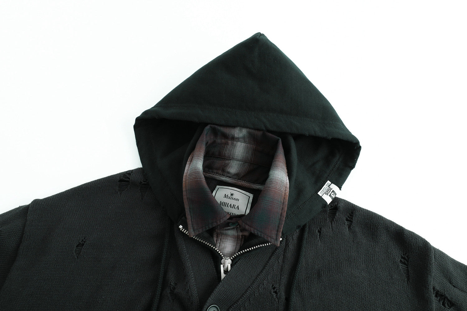 Maison Mihara Yasuhiro Spring/summer Fashion Casual Solid Color Hooded Zipper Embroidered Oversized Relaxed Patchwork Long Sleeve Knit Sweater Jacket #79498