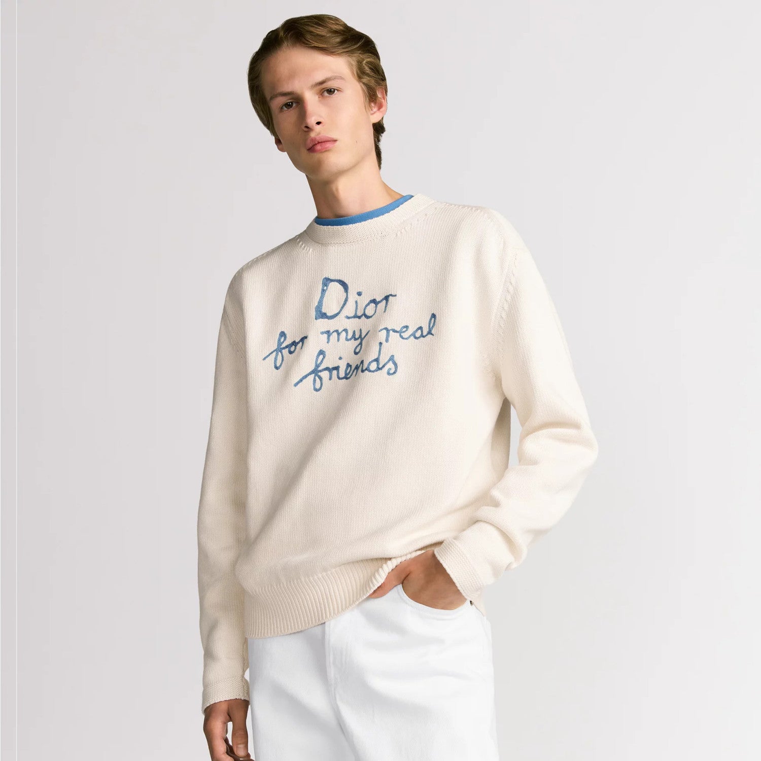 Dior Men's And Women's Spring And Autumn Solid Color Letter Print Round Neck Knit Long Sleeve Sweater #76494
