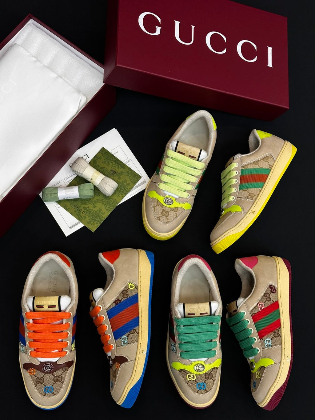 Gucci Screener Men's and Women's Fashion Casual Round-Toe Lace-Up Classic Print Low-Top Sneakers #78429