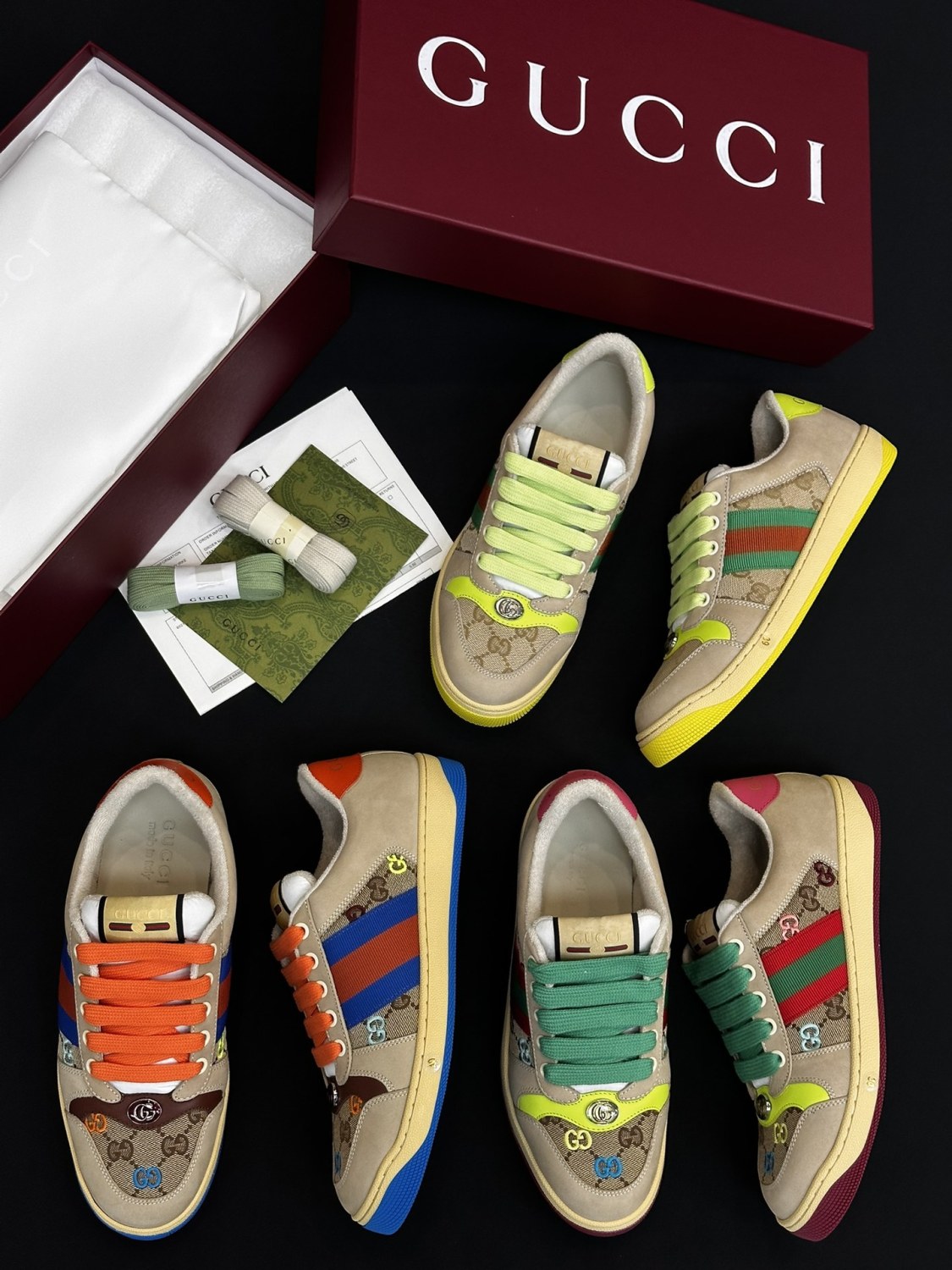Gucci Screener Men's and Women's Fashion Casual Round-Toe Lace-Up Classic Print Low-Top Sneakers #78429