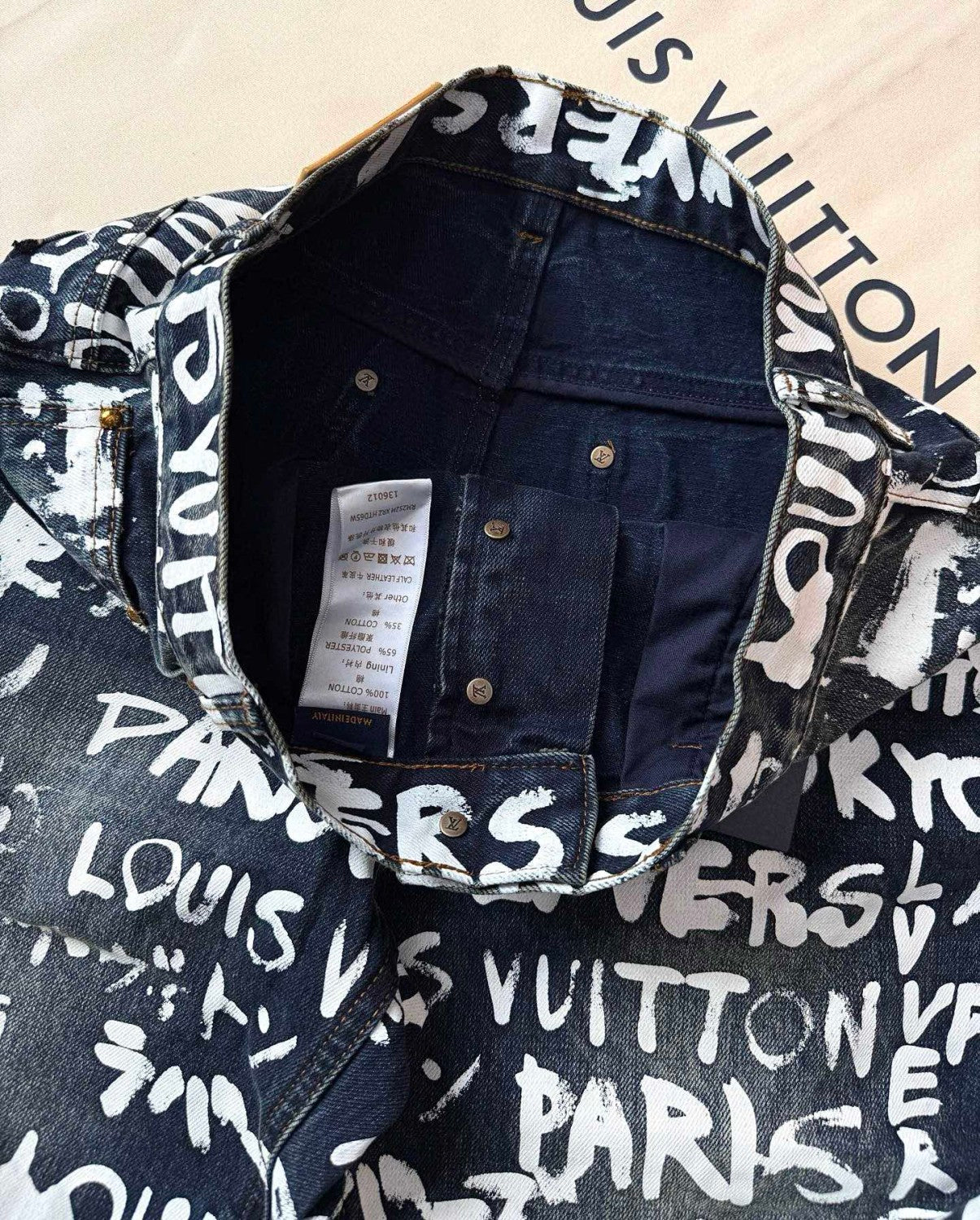 Louis Vuitton Men's Spring/Fall Fashion Casual Full Letter Graffiti Jeans Pants #79433