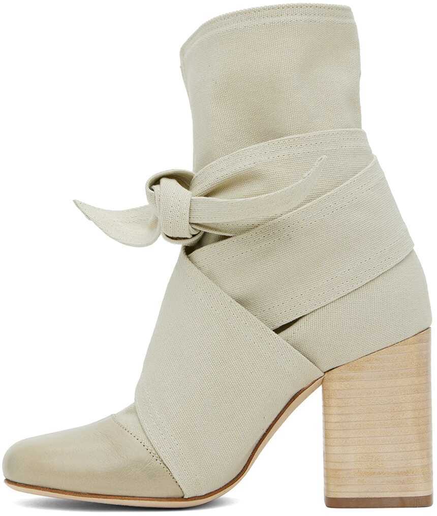 Lemaire Women's Canvas Leather High-Heeled Short Boots. Spring And Autumn Solid Color Bow Round Toe Lace-Up Thick Heel Casual Shoes Ngvp #2147