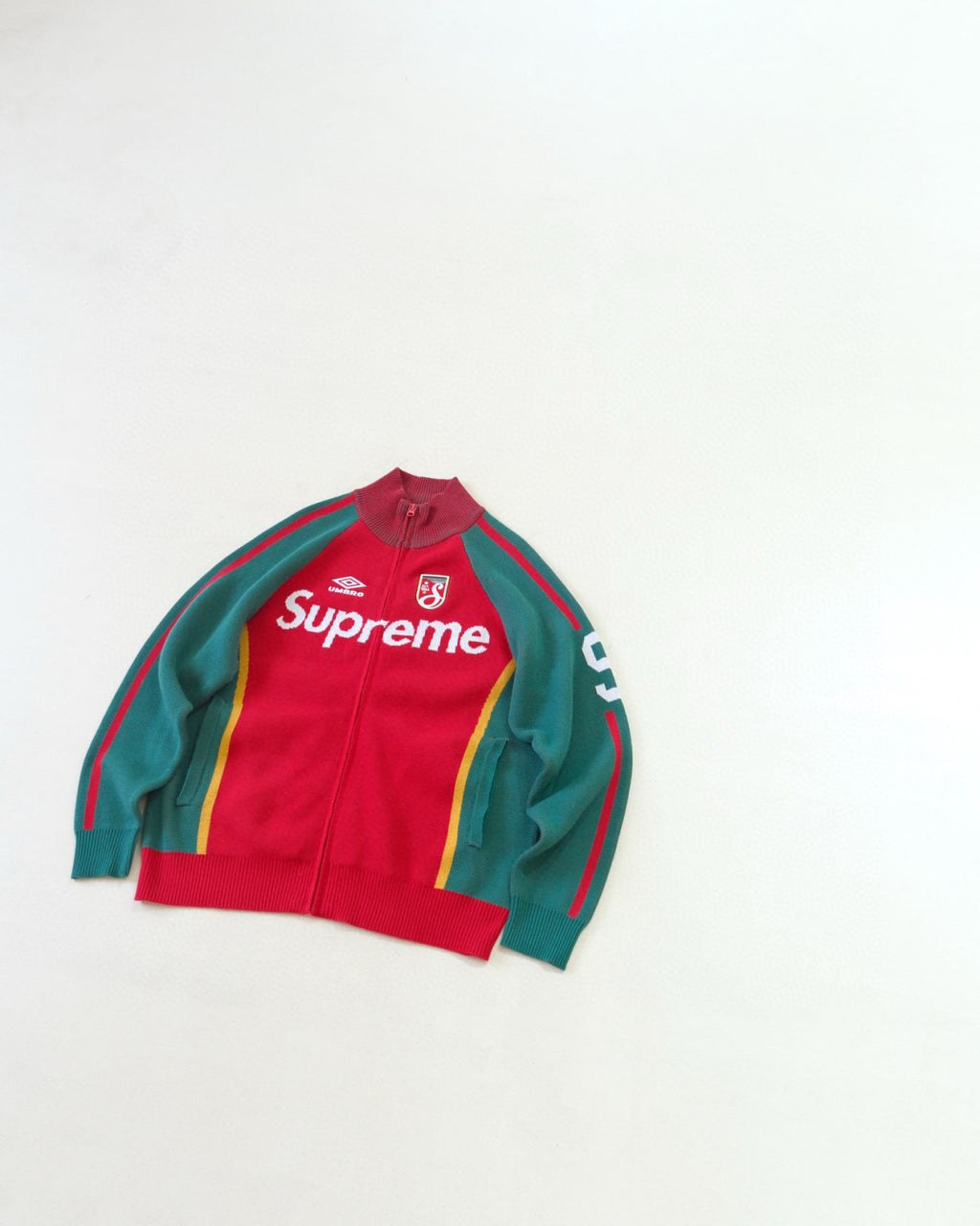 Supreme X UMBRO ZIP UP SWEATER Men's And Women's Spring And Summer Color-blocked Long-sleeved Knit Sweater With Embroidered Logo On The Chest Jacket And Casual Drawstring Shorts Set Suit #77888