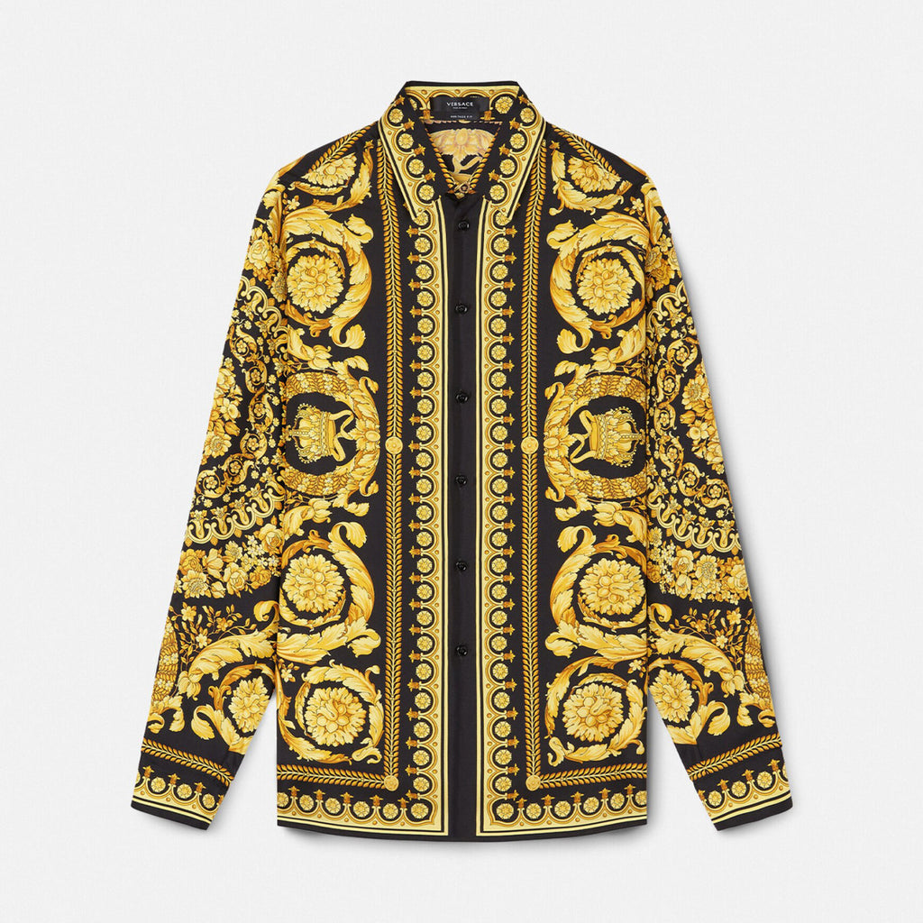 Versace Men's Spring and Autumn Barocco Printed Silk Shirt Fashion Casual Lapel Single Breasted Long Sleeve Tops #74977