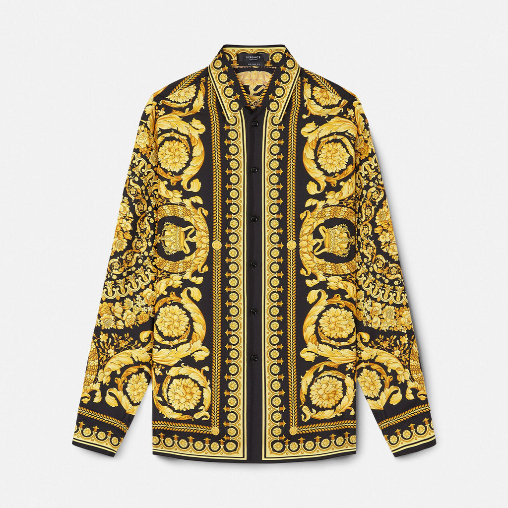 Versace Men's Spring and Autumn Barocco Printed Silk Shirt Fashion Casual Lapel Single Breasted Long Sleeve Tops #74977
