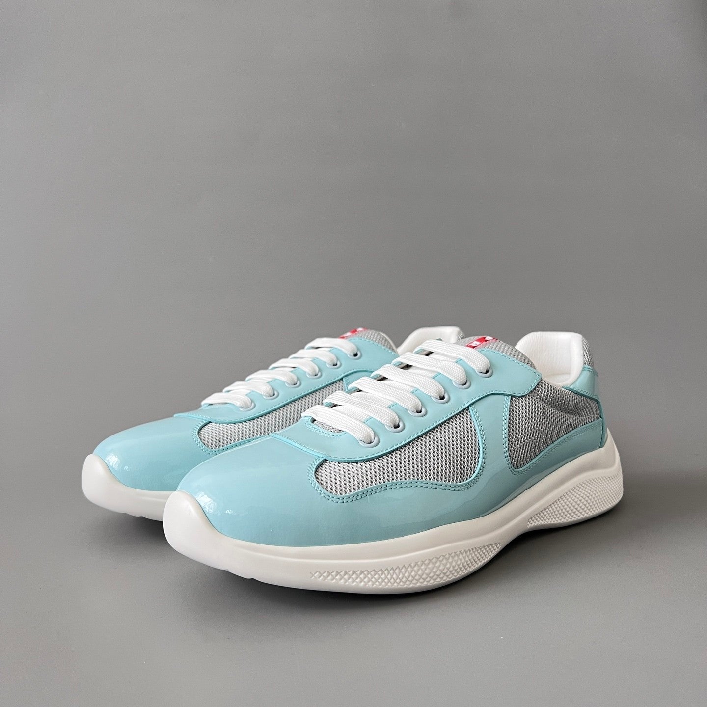 PRADA Black silver Patent Leather And Technical Fabric Prada America s Cup Sneakers #334570