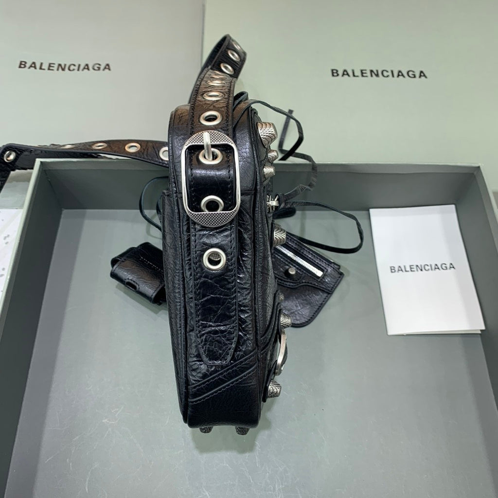 Balenciaga LE CAGOLE Men's and Women's Unisex Fashion Casual Solid-Color Leather Adjustable Strap Vertical Motorcycle Bag Shoulder Bag Crossbody Bag  Bags #78491