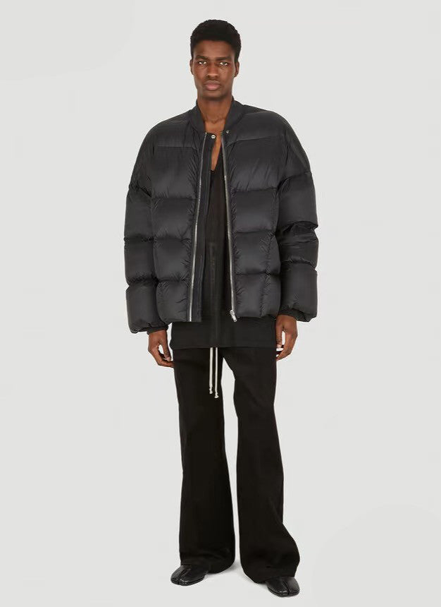 Rick Owens Men's And Women's Fall And Winter Quilted Line Design Simple Loose Thickened Down Jacket Jacket Zipper Black Seko Trend Oversized Jacket Ngvp #2611