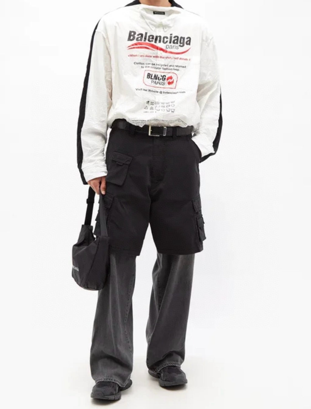 Balenciaga Men's Spring And Autumn Black Multi-Pocket Cotton Loose Work Pants Casual Spliced Denim Pants Ngvp #9165