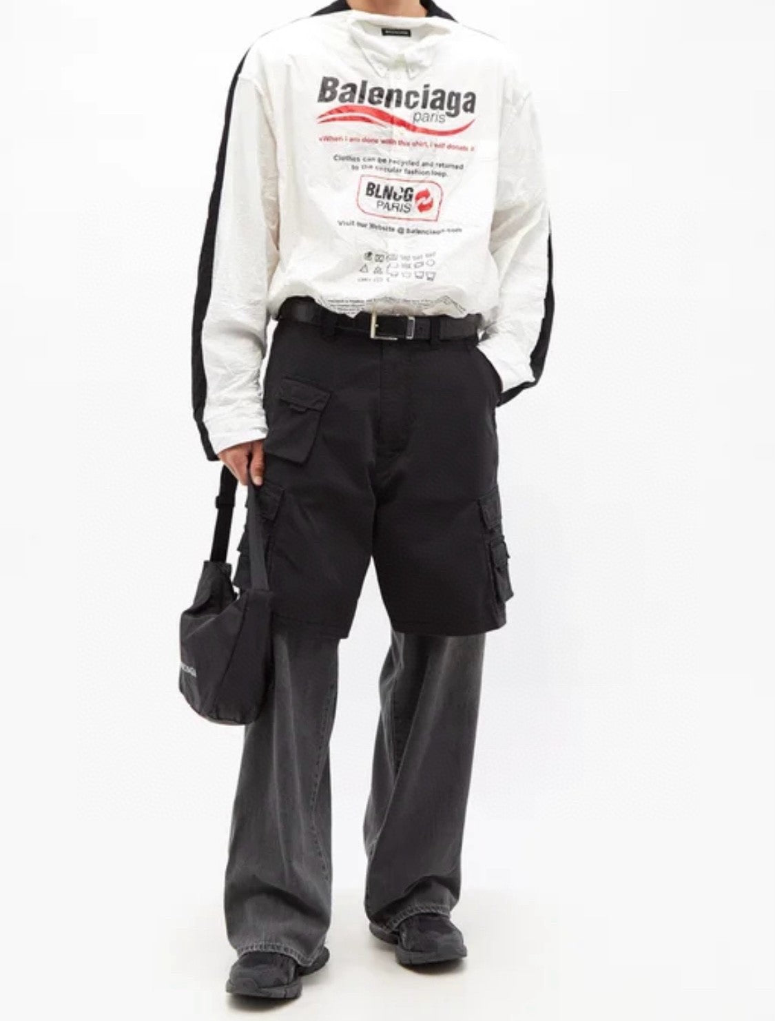 Balenciaga Men's Spring And Autumn Black Multi-Pocket Cotton Loose Work Pants Casual Spliced Denim Pants Ngvp #9165