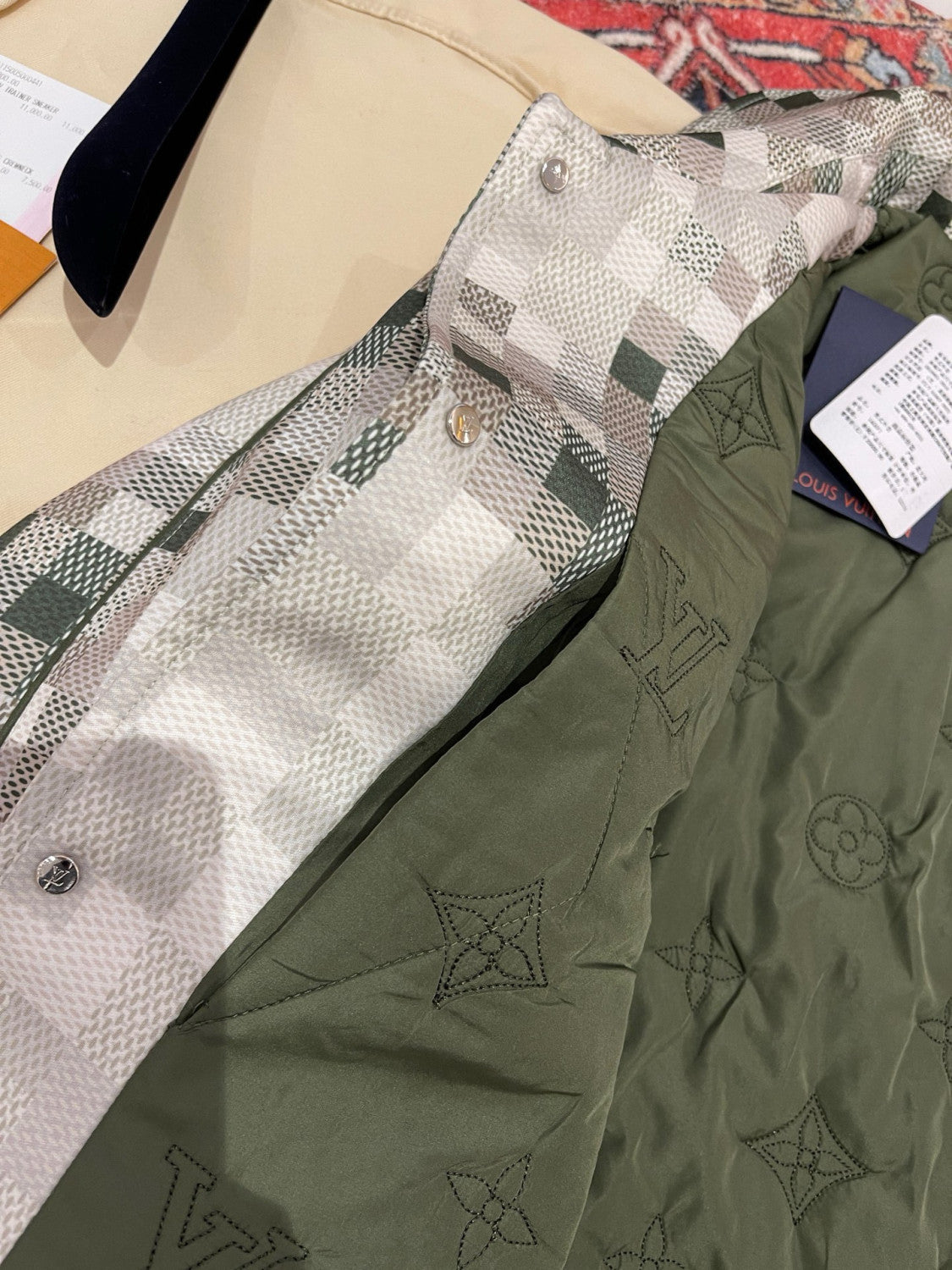 Louis Vuitton ï»?Men's Spring Graphic Coach Jacket Jacquard Drawstring Hem Long Sleeve Single Breasted Coat #71876
