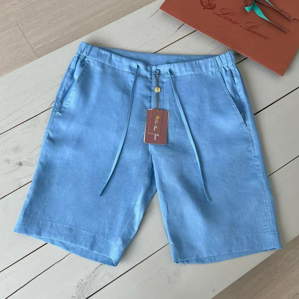 Loro Piana Men's Spring And Summer Trend Fashion Mid-waist Tie Shorts Linen Solid Color Casual Pants Ngvp #8163