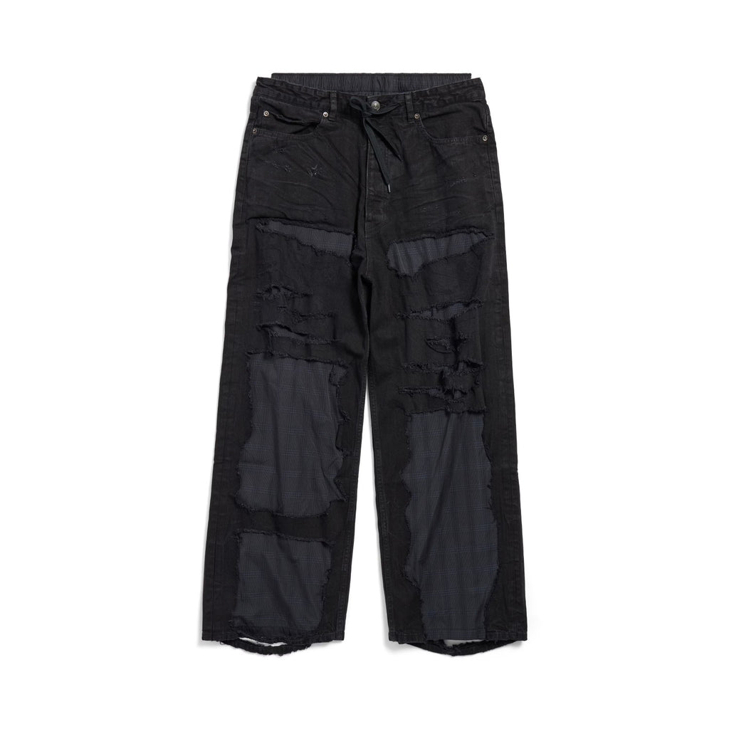 Balenciaga Men's Women's Four Seasons Cotton Black Patchwork Pajama Pants High Waist Casual Loose Straight Denim Pants Ngvp #9595