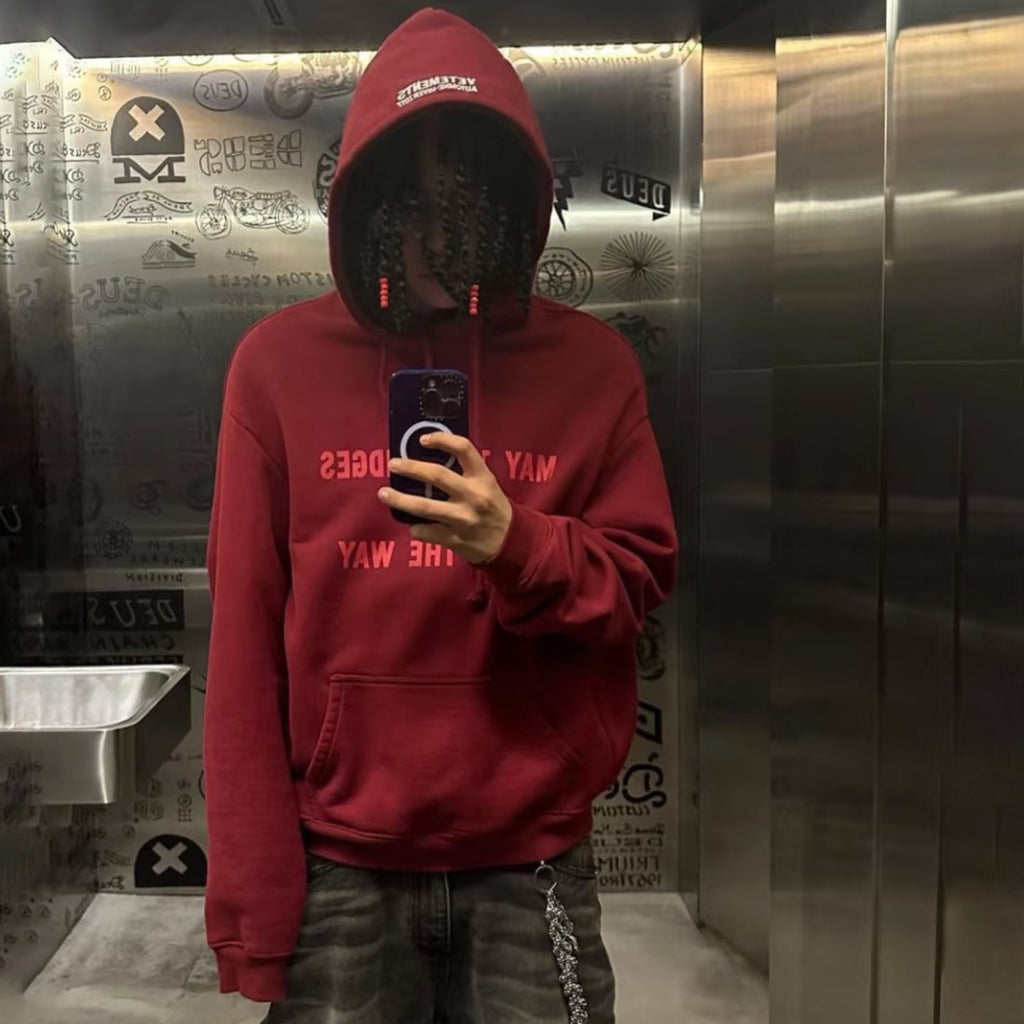 Vetements Men's Red Letter Print Hooded Sweatshirt Spring and Autumn Fashion Trend High Street Pullover Hoodie Ngvp #9976