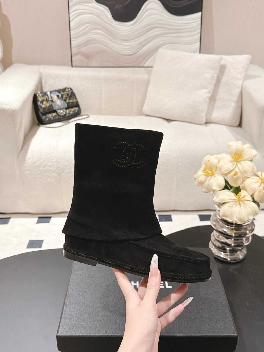 Chanel Women's Suede Mid-Calf Boots #335029