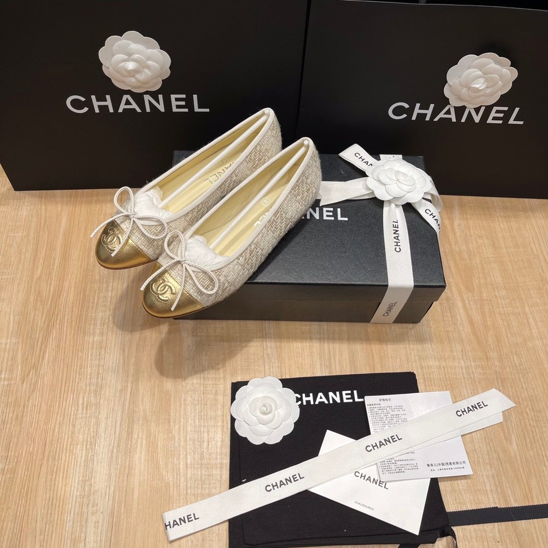 Chanel Women's Spring/Summer Solid Color Tweed Fabric Ballet Flats Shoes #77753