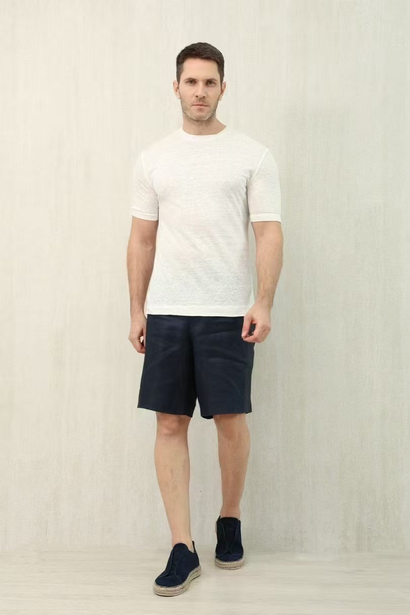 Ermenegildo Zegna Men's Summer Mid Waist Straight Solid Color Linen Casual Shorts Ngvp #1234