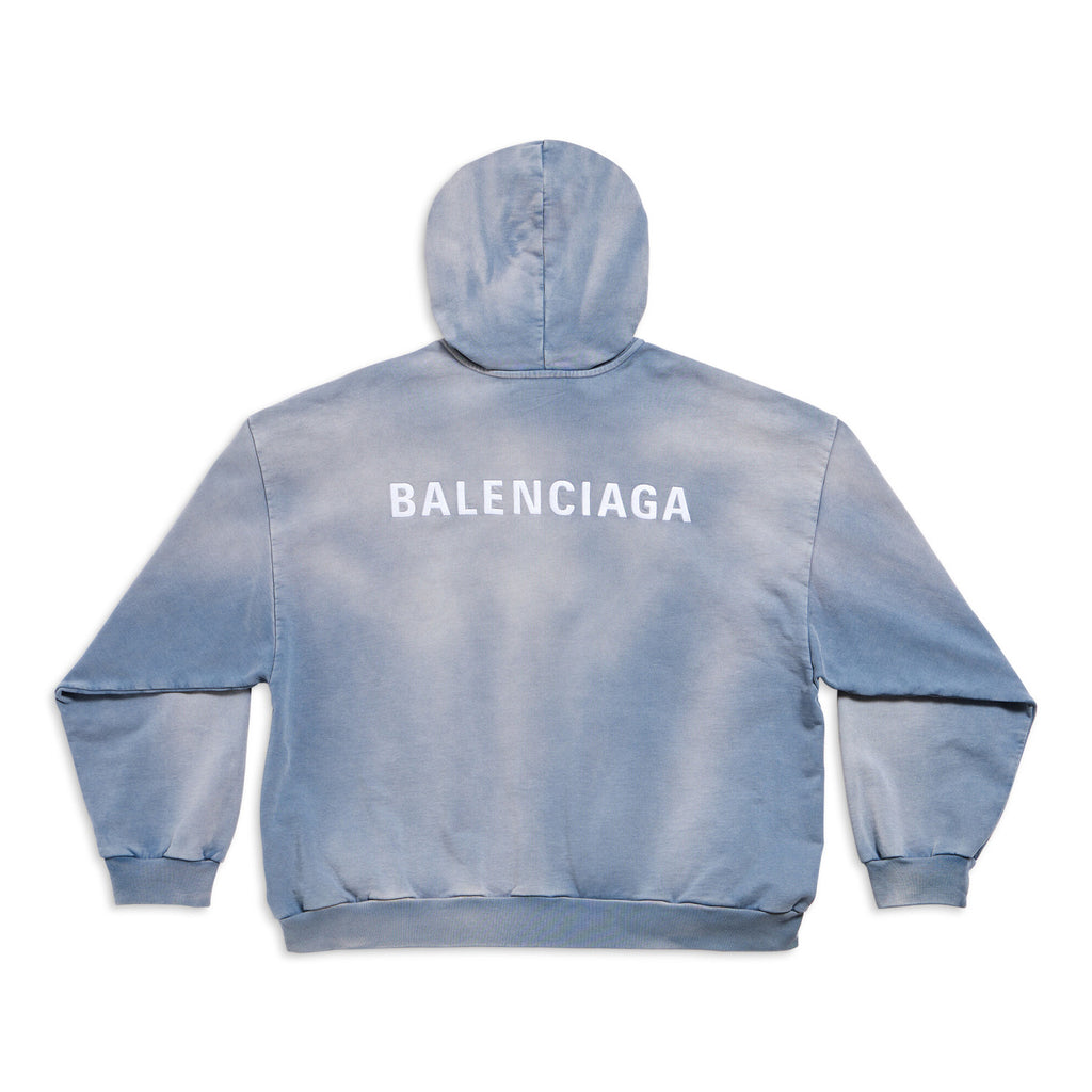 Balenciaga Men's Spring and Fall Blue Tie-Dye Gradient Embroidered Logo Regular Fit Hooded Sweatshirt Pullover #98388