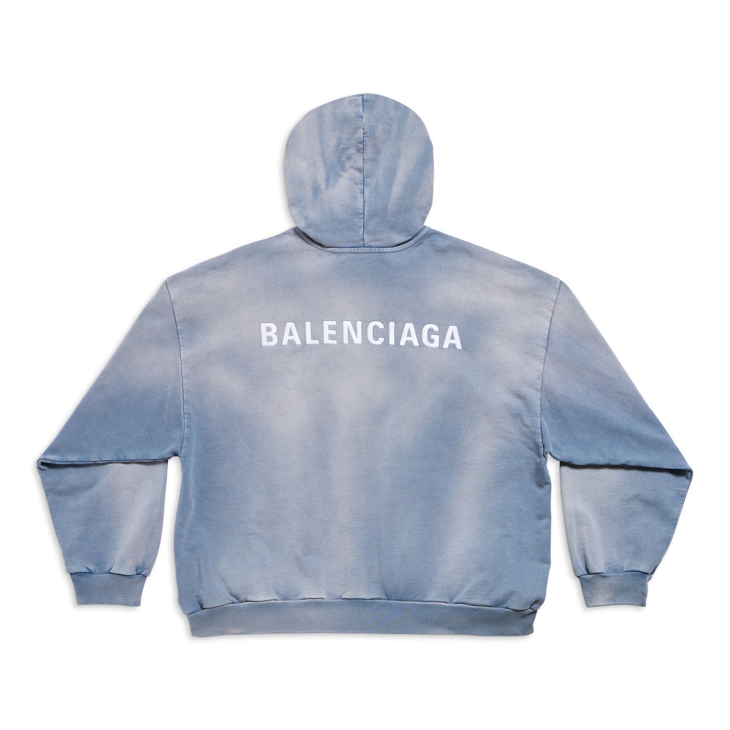 Balenciaga Men's Spring and Fall Blue Tie-Dye Gradient Embroidered Logo Regular Fit Hooded Sweatshirt Pullover #98388