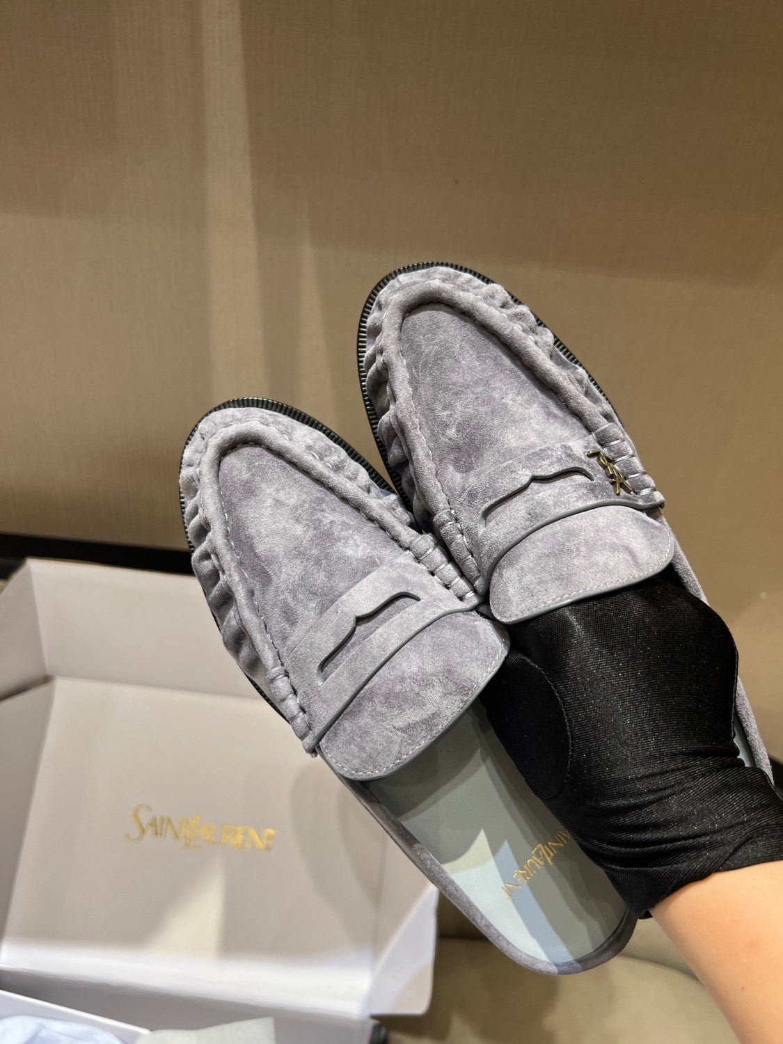 Saint Laurent Men's And Women's Spring/Fall Fashion Casual Round-Toe Flat-Sole Open-Back Loafers Shoes #78768