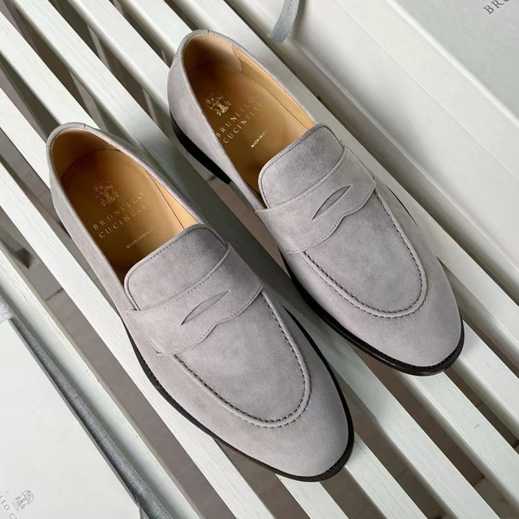 Brunello Cucinelli Men's Fall And Winter Suede Lefebvre Shoes Fashion Trend Business Casual One Foot Stirrup Lefebvre Shoes Temperament Driving Shoes Ngvp #2623