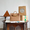 Bottega Veneta Andiamo Woven Design Leather Single Room Tote Women's Brown #332699