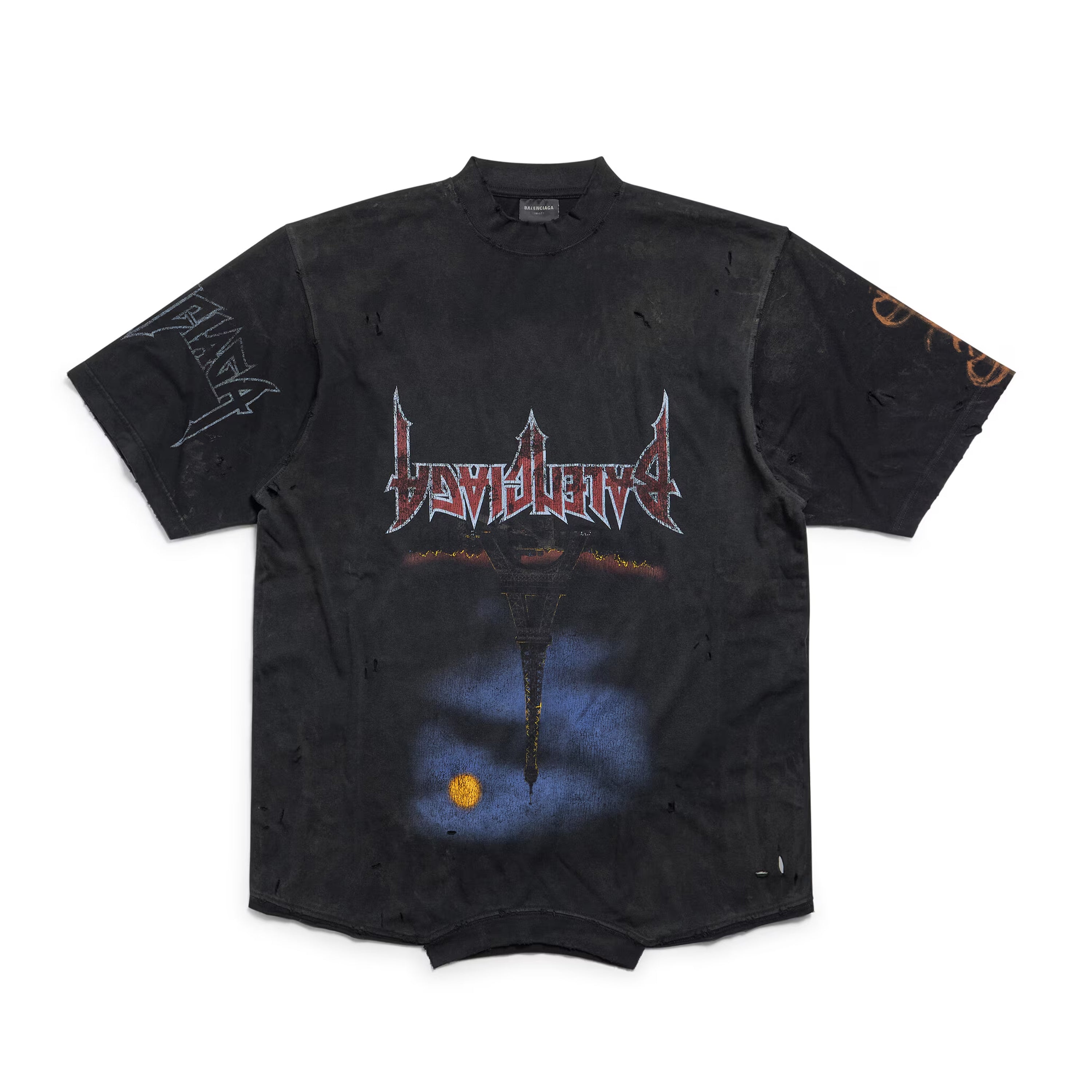 Balenciaga Men's And Women's Round Neck Destroyed Oversized Summer Solid Color Cotton Short Sleeve Paris Moon Upside Down T-Shirt Ngvp #2136