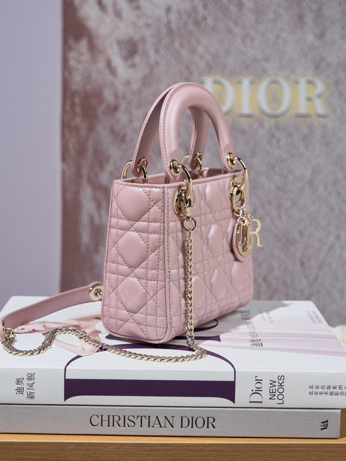 Dior Dior Lady Lambskin Cannage Quilted Metal Pendant Mini Bag #333088